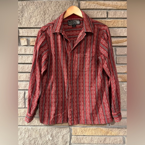 PRANA BREATHE Boho Shirt Mens M Hand Sewn Southwest Button Up Long Sleeve Cotton - Picture 2 of 9